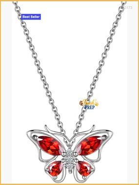 Sterling Silver Butterfly Pendant Necklace with Cubic Zirconia Gemstone